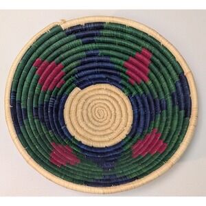 Multicolor Coiled Grass Rope Oburo Ugandan Basket Tribal Decor Boho Bowl 13"